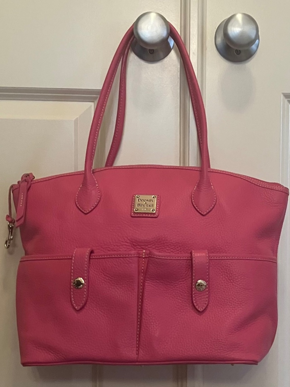 Dooney & Bourke All-Weather Leather Large Crescent Multi-pocket Pink Tote